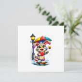 Cute Rainbow Bunny with Umbrella Design 招待状 (スタンド正面)