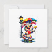 Cute Rainbow Bunny with Umbrella Design 招待状 (正面)