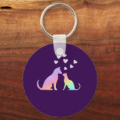 Cute Rainbow Cat and Dog Silhouette Love Purple To キーホルダー (裏面)