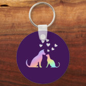 Cute Rainbow Cat and Dog Silhouette Love Purple To キーホルダー (正面)