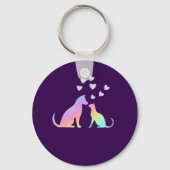 Cute Rainbow Cat and Dog Silhouette Love Purple To キーホルダー (裏面)