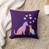 Cute Rainbow Cat and Dog Silhouette Love Purple To クッション (ブランケット)