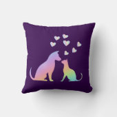 Cute Rainbow Cat and Dog Silhouette Love Purple To クッション (裏面)