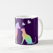 Cute Rainbow Cat and Dog Silhouette Love Purple To コーヒーマグカップ (正面右)