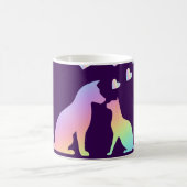 Cute Rainbow Cat and Dog Silhouette Love Purple To コーヒーマグカップ (中央)