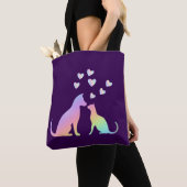 Cute Rainbow Cat and Dog Silhouette Love Purple To トートバッグ (クローズアップ)
