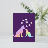 Cute Rainbow Cat and Dog Silhouette Love Purple To ポストカード (スタンド正面)