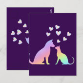 Cute Rainbow Cat and Dog Silhouette Love Purple To ポストカード (正面/裏面)