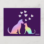 Cute Rainbow Cat and Dog Silhouette Love Purple To ポストカード (裏面)