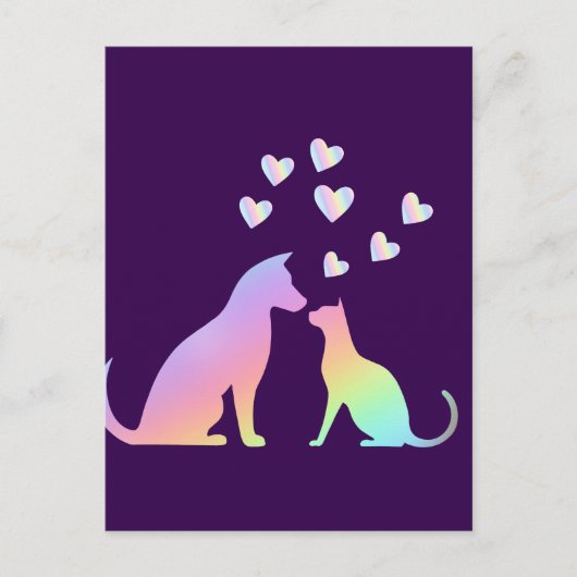 Cute Rainbow Cat and Dog Silhouette Love Purple To ポストカード (正面)