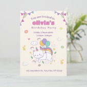 Cute Rainbow Cat Unicorn Birthday Invitation  招待状 (スタンド正面)
