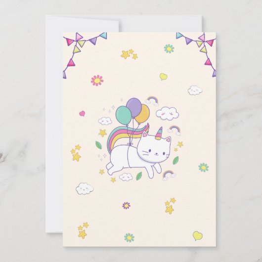 Cute Rainbow Cat Unicorn Birthday Invitation  招待状 (裏面)