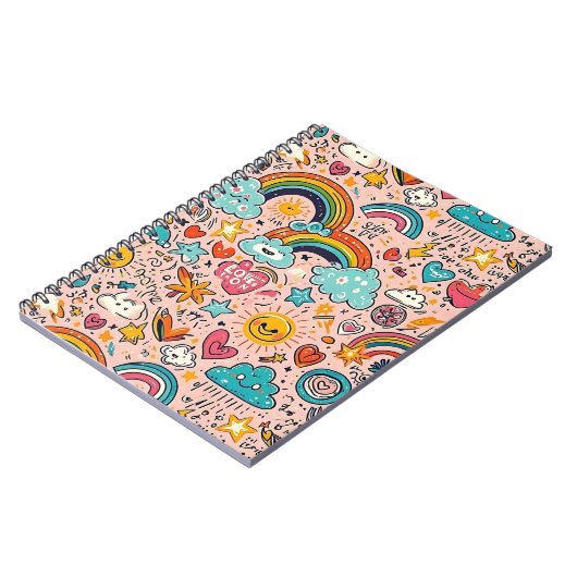Cute Rainbow Doodle Pattern ノートブック (左側)