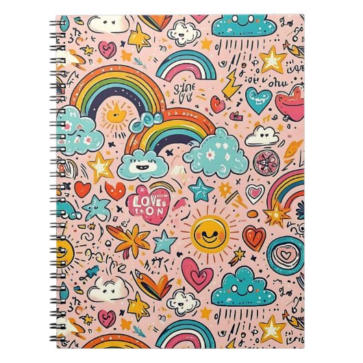 Cute Rainbow Doodle Pattern ノートブック (正面)