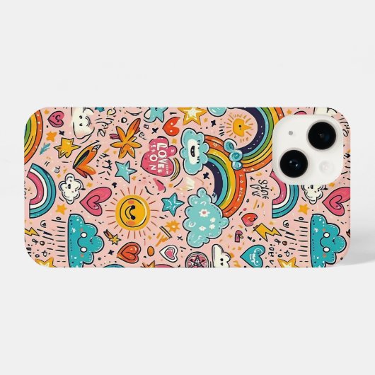 Cute Rainbow Doodle Pattern iPhoneケース (裏面横)