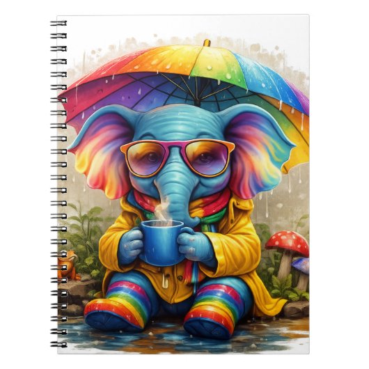 Cute Rainbow Elephant Notebook – Cozy Design ノートブック (正面)