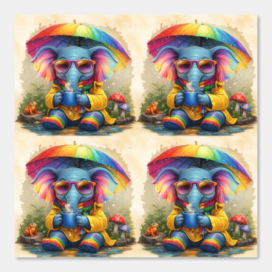 Cute Rainbow Elephant Pattern Wallpaper 壁紙 (正面)