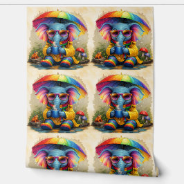Cute Rainbow Elephant Pattern Wallpaper 壁紙