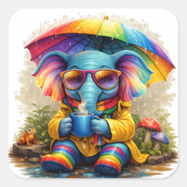 Cute Rainbow Elephant Sticker – Cozy Kawaii スクエアシール
