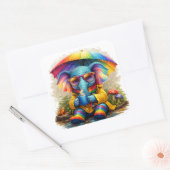 Cute Rainbow Elephant Sticker – Cozy Kawaii スクエアシール (封筒)