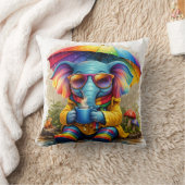 Cute Rainbow Elephant Under Umbrella Cozy Rain Aes クッション (ブランケット)