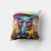 Cute Rainbow Elephant Under Umbrella Cozy Rain Aes クッション (裏面)