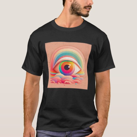 Cute Rainbow Eye Illustration Colorful Tears Uniqu Tシャツ (正面)
