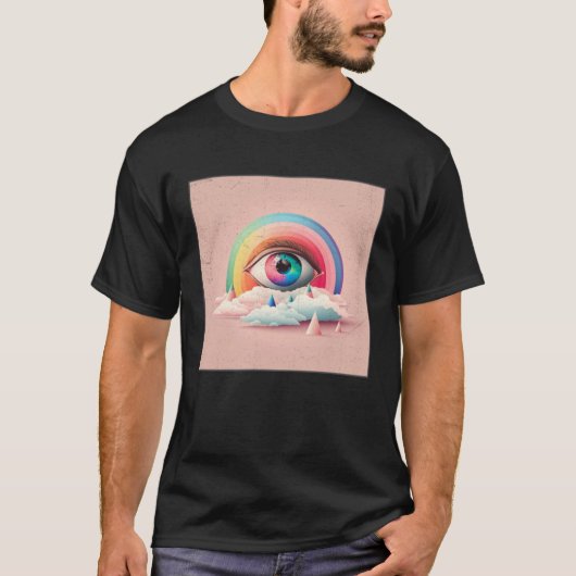 Cute Rainbow Eye Illustration Colorful Tears Uniqu Tシャツ (正面)