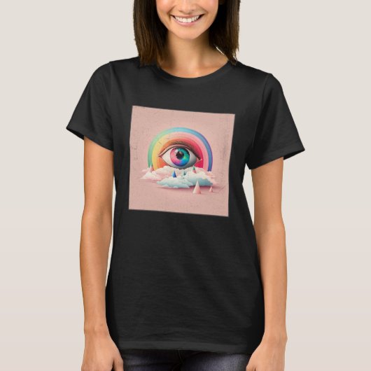 Cute Rainbow Eye Illustration Colorful Tears Uniqu Tシャツ (正面)
