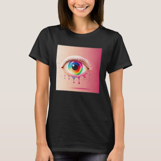 Cute Rainbow Eye Illustration Colorful Tears Uniqu Tシャツ (正面)