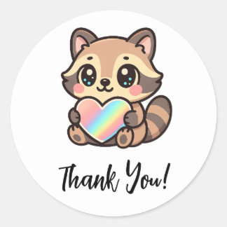 Cute Rainbow Heart Happy Kawaii Raccoon Thank You ラウンドシール