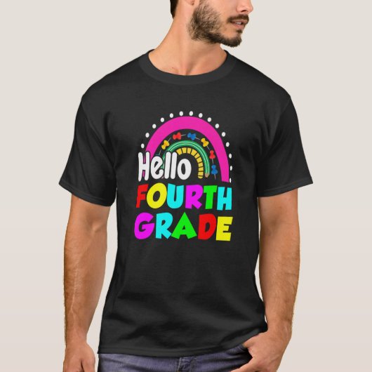 Cute Rainbow Hello Fourth Grade Happy First Day Tシャツ (正面)