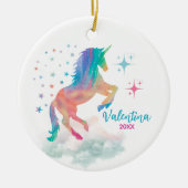 Cute rainbow holographic unicorn holiday keepsake セラミックオーナメント (正面)