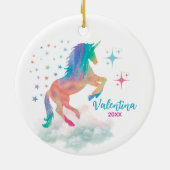 Cute rainbow holographic unicorn holiday keepsake セラミックオーナメント (裏面)