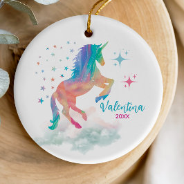 Cute rainbow holographic unicorn holiday keepsake セラミックオーナメント