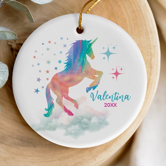 Cute rainbow holographic unicorn holiday keepsake セラミックオーナメント
