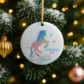 Cute rainbow holographic unicorn holiday keepsake セラミックオーナメント