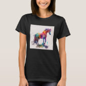 Cute Rainbow Horse Paint Splatter Illustration Col Tシャツ (正面)