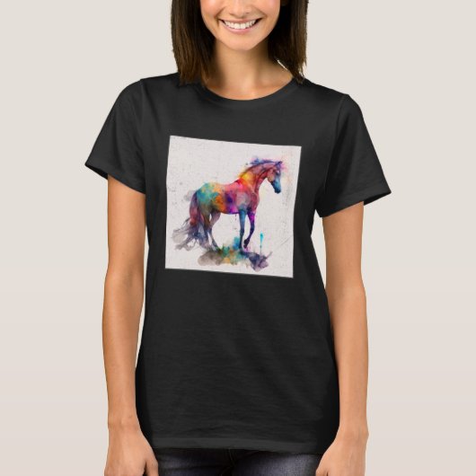 Cute Rainbow Horse Paint Splatter Illustration Col Tシャツ (正面)