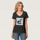 Cute Rainbow Horse Paint Splatter Illustration Col Tシャツ (正面フル)