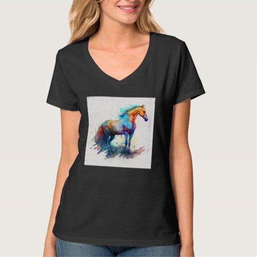 Cute Rainbow Horse Paint Splatter Illustration Col Tシャツ (正面)