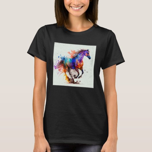 Cute Rainbow Horse Paint Splatter Illustration Col Tシャツ (正面)