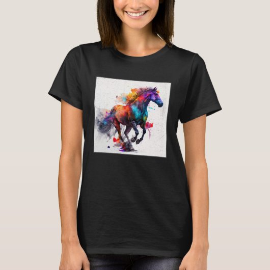 Cute Rainbow Horse Paint Splatter Illustration Col Tシャツ (正面)