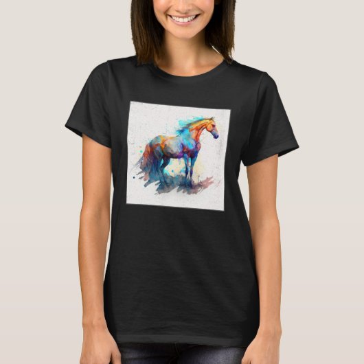 Cute Rainbow Horse Paint Splatter Illustration Col Tシャツ (正面)
