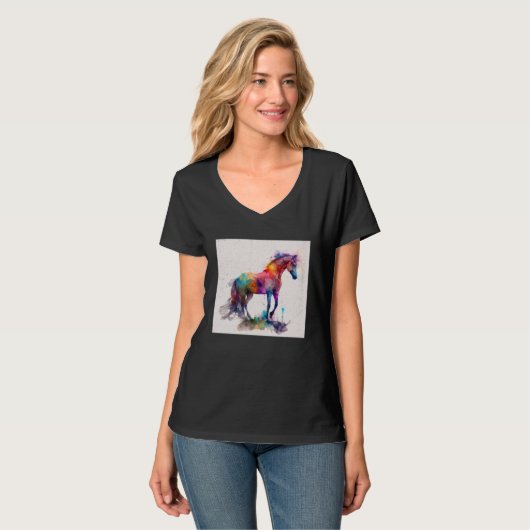Cute Rainbow Horse Paint Splatter Illustration Col Tシャツ (正面フル)