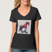 Cute Rainbow Horse Paint Splatter Illustration Col Tシャツ (正面)