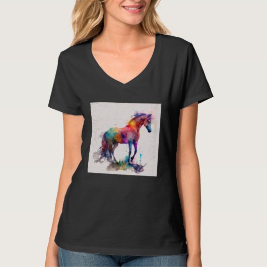Cute Rainbow Horse Paint Splatter Illustration Col Tシャツ (正面)