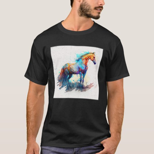 Cute Rainbow Horse Paint Splatter Illustration Col Tシャツ (正面)