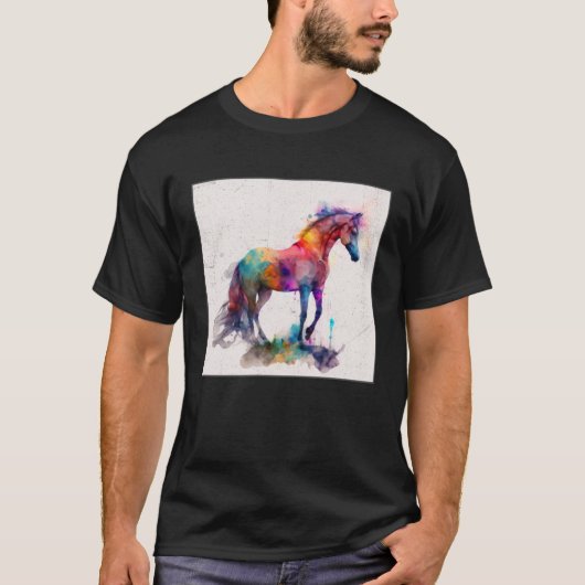 Cute Rainbow Horse Paint Splatter Illustration Col Tシャツ (正面)