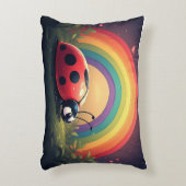 Cute Rainbow Ladybug Grass Cartoon Design アクセントクッション (正面(垂直))